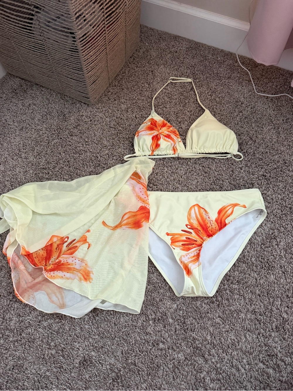 Floral Lemon Yellow Bikini Set with Orange Lily Print